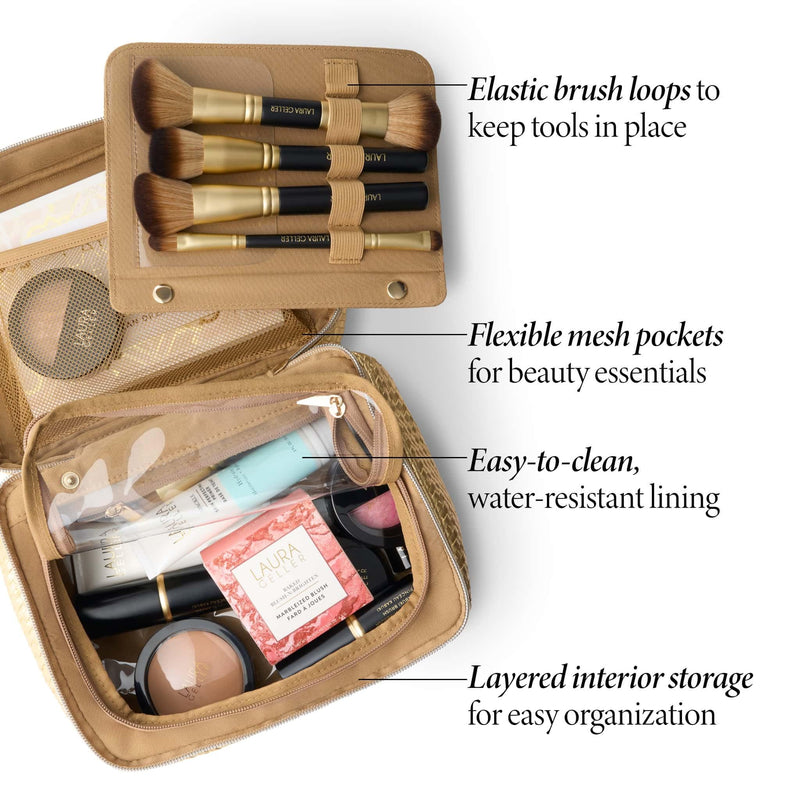 LAURA GELLER NEW YORK Train Case Makeup Organizer – Structured Cosmetic Bag with Brush Holders, Compartments & Travel-Friendly Storage