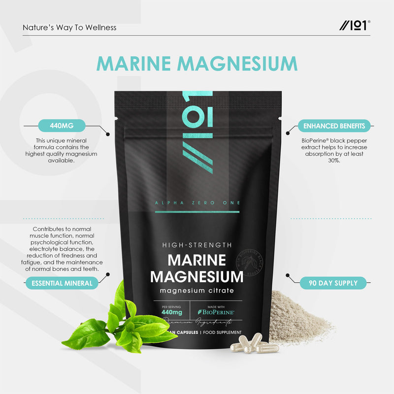 Marine Magnesium Citrate 1480mg with BioPerine® - Sourced from the Dead Sea - Providing 440mg Elemental Magnesium - Supports the Nervous System - Reduces Tiredness and Fatigue - 180 Vegan Capsules 180 count (Pack of 1)