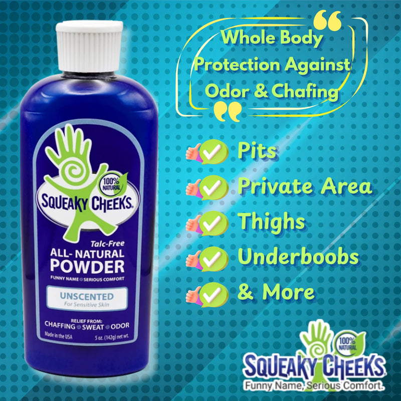 Squeaky Cheek Organic Talc-Free Unscented Dusting Powder (5oz) - Gentle, Nourishing, Fragrance-Free for Sensitive Skin