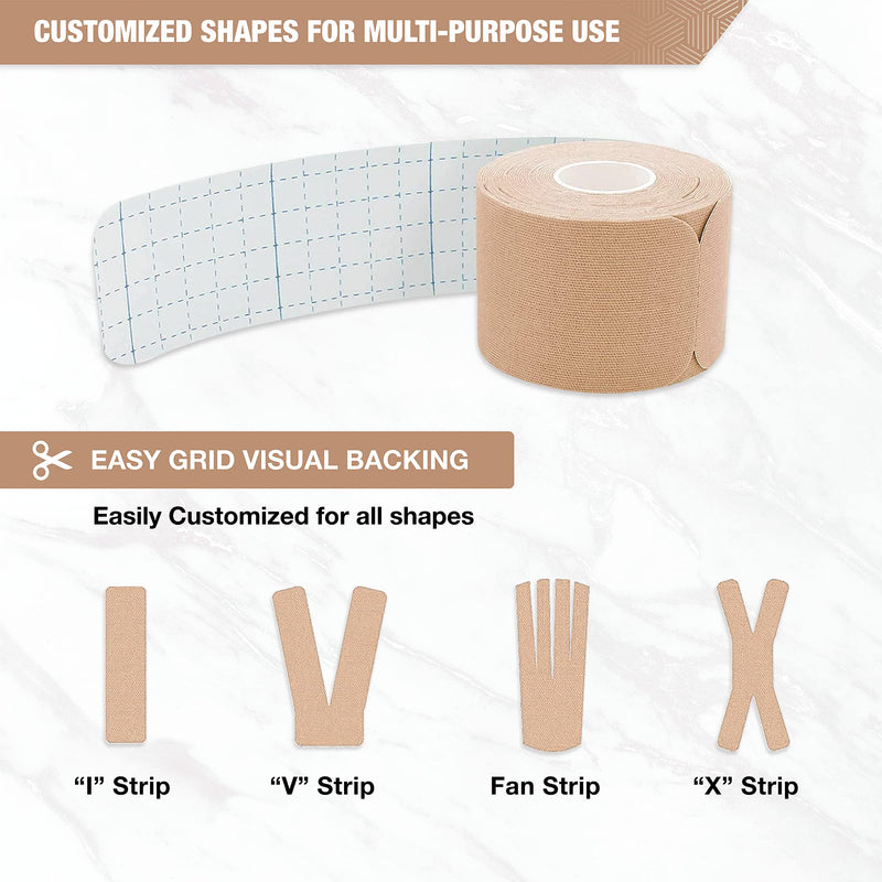 [Australia] - EVERLIT [Single] Pre-Cut Elastic Cotton Kinesiology Therapeutic Athletic Sports Tape, for Pain Relief and Support, 20 Precut 10” Strips (Beige) Beige 