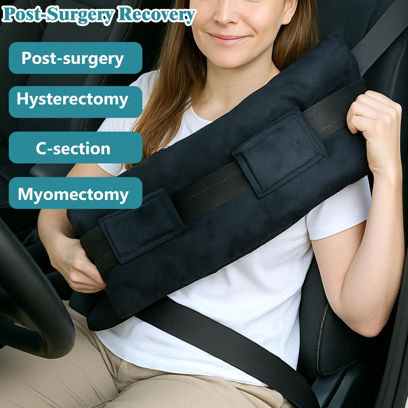 [Australia] - Seatbelt Pillows Cushion for Post Surgery, Hysterectomy C Section Abdominal Belly Seat Belt Pillow Cushion Cover with Pocket, Stomach Surgery Myomectomy Recovery Must Haves Black 