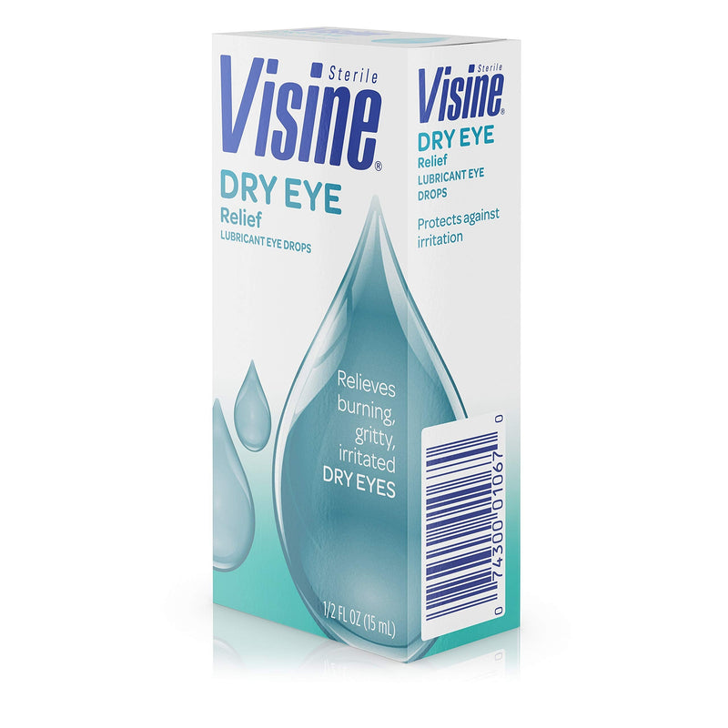 Visine Dry Eye Relief Lubricant Eye Drops with Polyethylene Glycol 400 to Moisturize and Soothe Irritated, Gritty and Dry Eyes, Designed to Work Like Real Tears, 0.5 fl. oz 0.5 Fl Oz (Pack of 1)