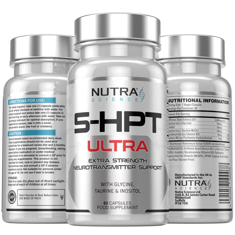 5HPT Ultra 4,000MG - Extra Strength Griffonia Seed Extract Neurotransmitter Support with Nicotinamide, Glycine, Inositol, Vitamin B6, 60 Vegan Capsules