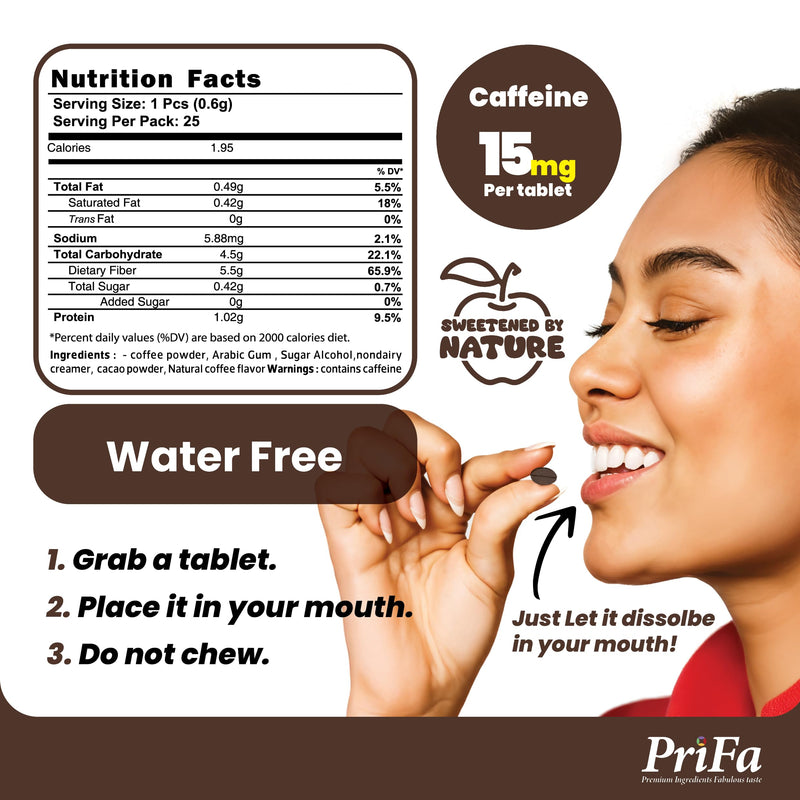 [Australia] - PriFa Mocha Coffee Tablets ‚Äì Sweetened with Stevia, Decadent Mocha Flavor, Instant Coffee On-The-Go, Portable Caffeine Boost ‚Äì 15mg Caffeine, 25 Tablets 