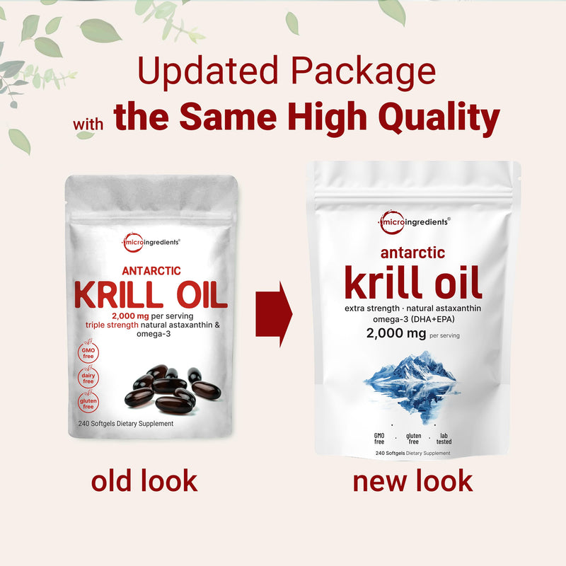 [Australia] - Micro Ingredients Antarctic Krill Oil Supplement, 2,000mg Per Serving, 240 Softgels, Triple Strength, Rich in Omega-3s EPA, DHA & Natural Astaxanthin, Supports Immune System & Brain Health 