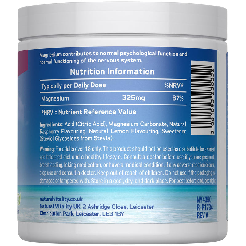 Natural Vitality Calm Magnesium Powder Supplement | Relaxing Drink Mix | High Strength Magnesium Carbonate | for Women & Men | Vegan | Natural Raspberry-Lemon Flavour | 200g