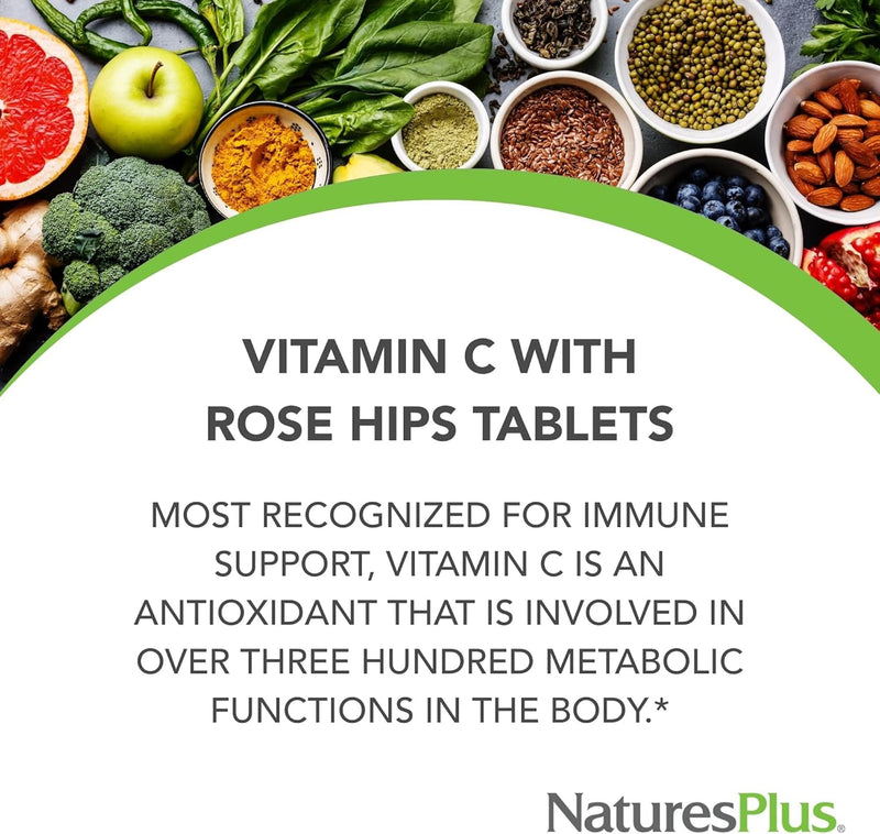 NaturesPlus Vitamin C 1000Mg with Rose Hips - Immunity, Collagen, Bone, Cartilage Support - High Potency, Sustained Release - Gluten Free, Vegetarian - 60 Tablets 1 count (Pack of 1)