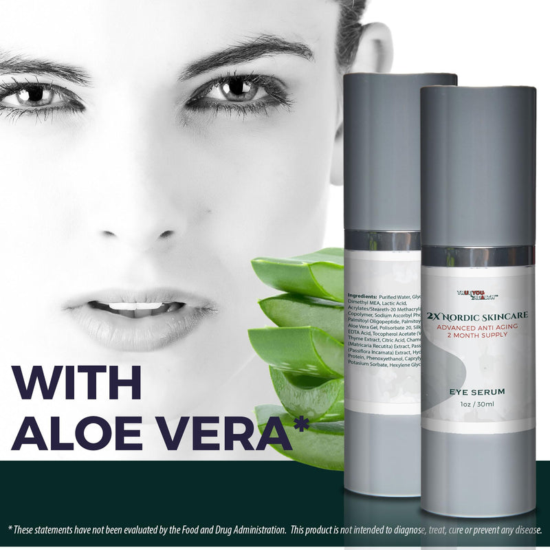 2x Nordic Skincare Serum - 2 Month Supply - Anti Aging Eye Serum - Contains Vitamin C for Dark Circles - Anti Aging Skincare Moisturizing Serum with Aloe Vera & Vitamin E - Improve Wrinkles & Eye Bags
