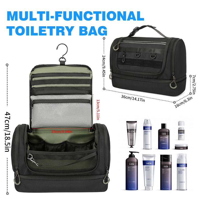 Toiletry Bag for Men, Handing Travel Toiletry Organizer Protable Water Ressistant Bathroom Shaving Bags for Toiletry Accessories, Travel Essentials, Black(Empty Bag)