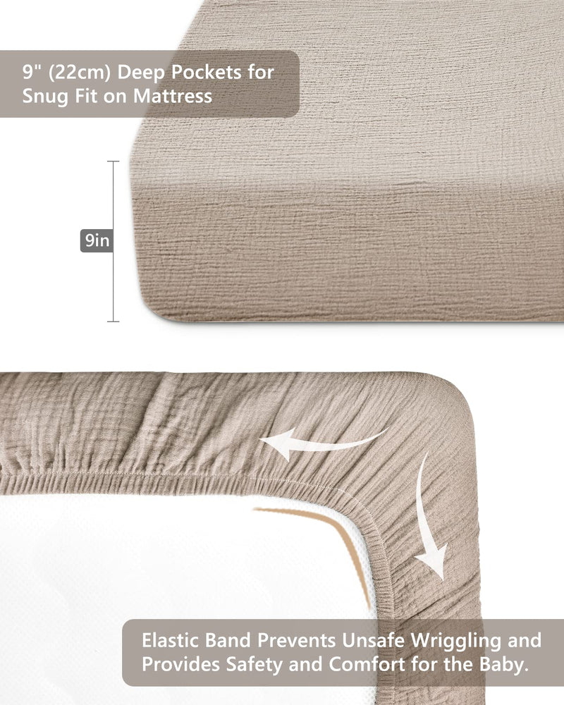 [Australia] - Crib Sheets for Boys Girl, Fitted Baby Toddler Bed Sheets 28" x 52", Neutral Muslin Cotton Crib Mattress Sheet with Boho Style, Soft and Breathable Comfort (Beige) Beige Crib Sheet 