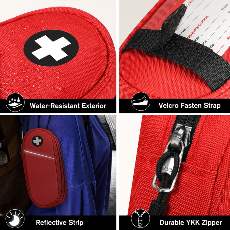 [Australia] - SITHON EpiPen Medical Carrying Case, Portable Double Layer Emergency Bag Insulated Medicine Bag Organizer for 2 EpiPens, Asthma Inhaler, Anti-Histamine, Auvi-Q, Allergy Medicine Essentials Red 