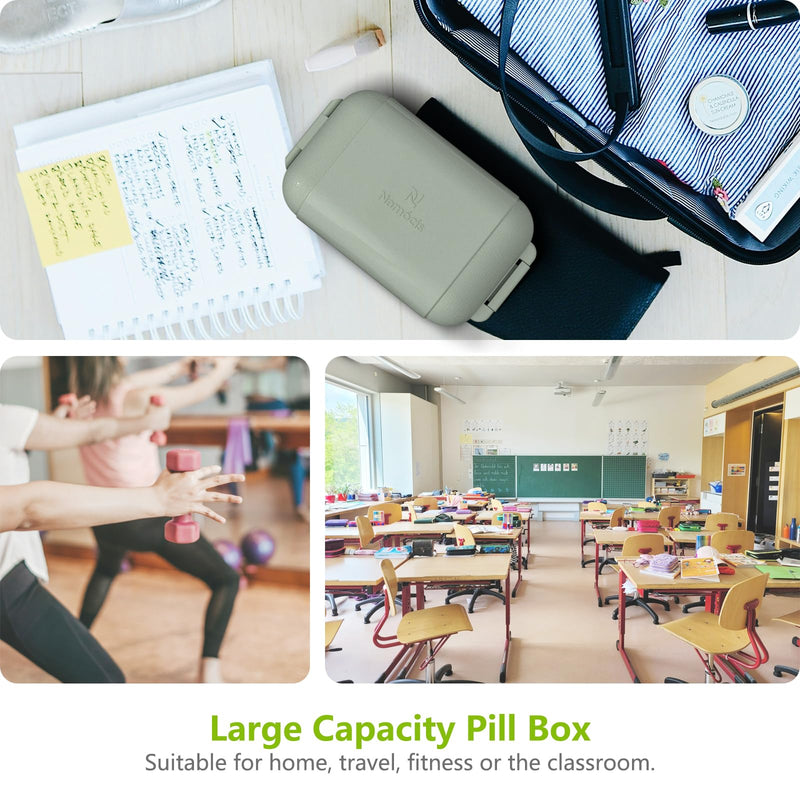 7 Compartments Travel Pill Organizer, Foldable Portable Airtight Pill Box | Weekly Medicine Pill Organizer,Travel Size Storage Containers,Waterproof Medicine Vitamin Container for Travel Camping(Green) Green