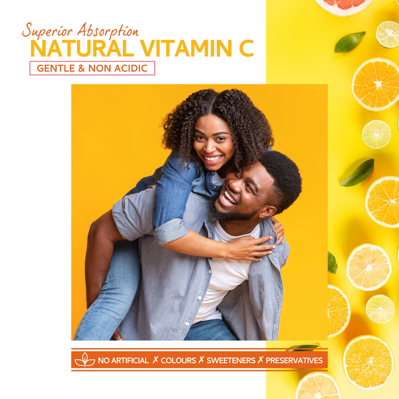 Natural Vitamin C 120 Capsules – Optimum Absorption All-Natural Food Form - Gentle & Non-Acidic - Packed with Bioflavonoids, Pectins, Essential Oils & phytonutrients - NO Synthetic ascorbic Acid