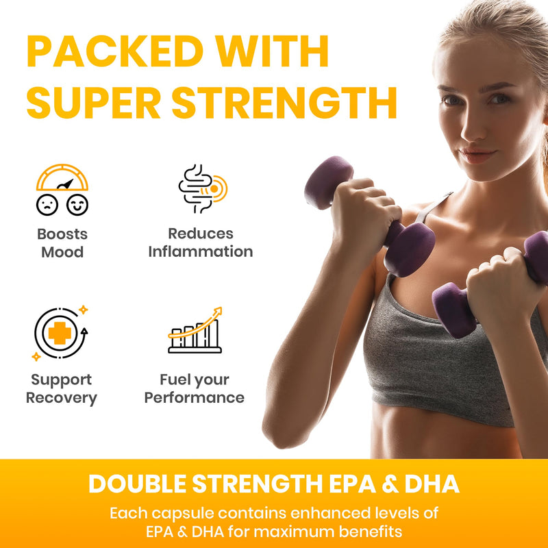 Omega 3 Fish Oil 1000mg, Pack of 60 Soft Gel Capsules (2 Months Supply), Double Strength 180mg EPA and 120mg DHA, Supports Eye, Heart & Brain Health for Men & Women - UK Made 60 count (Pack of 1)
