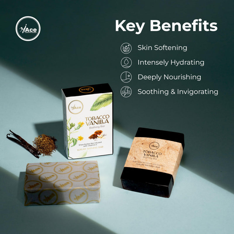 MY ACE Tobacco Vanilla Bathing Bar Soap for Men & Women - Handmade with Essential Oil, Coconut Oil, Shea Butter, Vitamin E for Skin Cleansing, Moisturizing - SLES Free for Face, Hair, Body Wash -3.5Oz 3.52 Ounce (Pack of 1)
