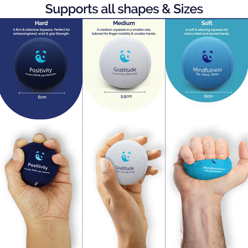 [Australia] - Mind & Body Stress Balls for Adults - Triple Density Squeeze Balls for Hand Therapy & Grip Strengthening - Stress & Anxiety Relief - Physical Therapy Support - Soft, Medium, Hard Gel Core Mindfuless - Sea Breeze, Ocean Blue, Cloud 