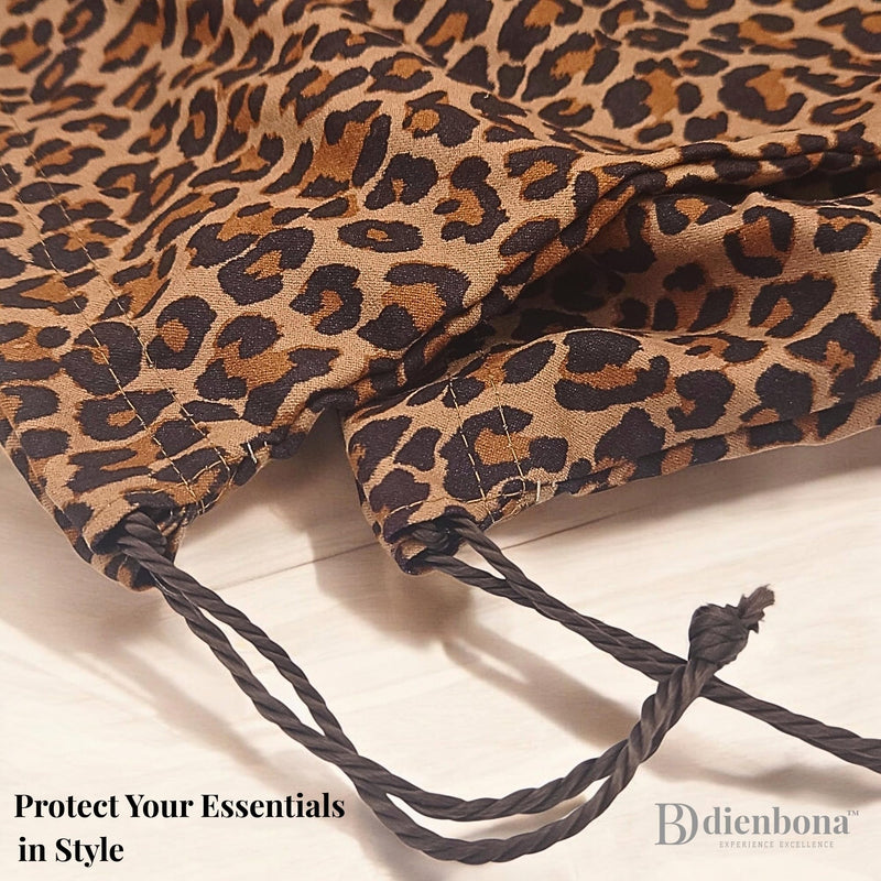 4 Pack Leopard Print Cotton Dust Bags (2 Sizes) - Stylish Drawstring Storage Covers for Designer Handbags, Purses, Shoes & Travel 4 Pcs / 2 Sizes