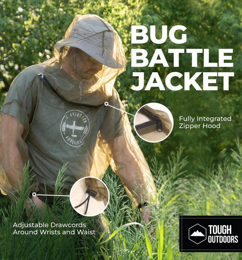 [Australia] - Mosquito Jacket - Bug Jacket with Hood for Men and Women - Mosquito Net for Gardening & Outdoor Protection from Bugs, Flies, Gnats, No-See-Ums & Midges Jacket Only Large - Extra Large 