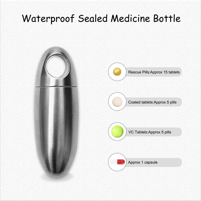 Mini Titanium Pill Holder Keychain, Waterproof EDC Pill Container Organizer for Travel, Pocket, Purse - Silver Bullet-Shaped Metal Medicine Case for Medicine & Vitamins - A 1PC