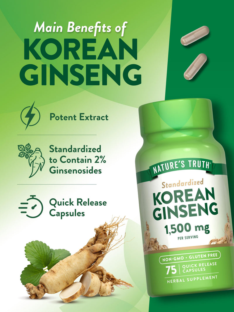 [Australia] - Nature's Truth Korean Ginseng Capsules | 75 Count | Standardized Extract from Ginseng Root | Non-GMO, Gluten Free Supplement 