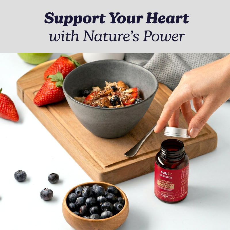 fabÜ Shrooms Cholesterol & Heart - Plant Sterols 1500mg per Serving, Blended with Edible Shiitake Mushroom & B Vitamins - Cholesterol Lowering Supplements, Vegan - 90 Tablets