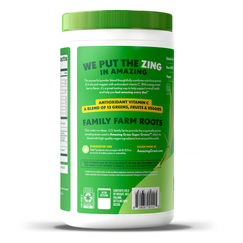 Amazing Grass Super Greens Powder Antioxidant Sweet Berry, 60 Servings | Organic Antioxidant Greens Powder with Spirulina, Beet Root, Elderberry, Prebiotics, Probiotics, Vitamin C & Vitamin K 14.8 Fl Oz (Pack of 1)