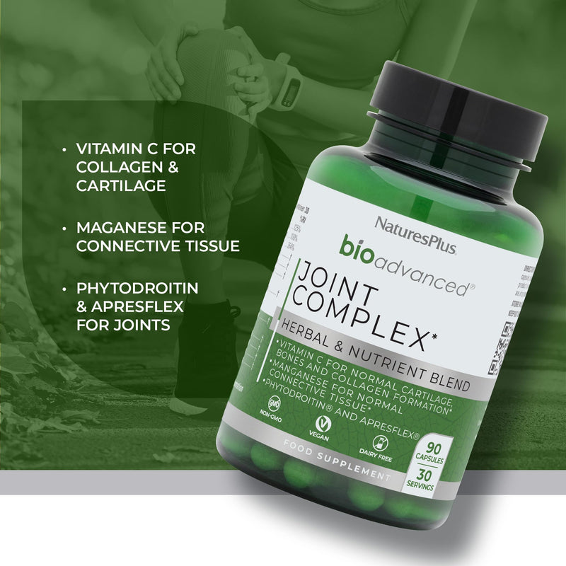 NaturesPlus Bio Advanced Joint Complex - Joints Supplement, Phytodroitin, Vegan Glucosamine, Apres Flex Boswellia, Hyaluronic Acid, MSM, Vitamin C, Manganese - Vegan - 90 Capsules