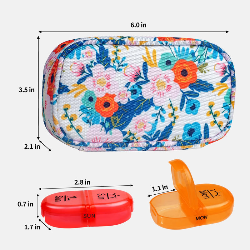 [Australia] - Serfeymi Weekly Travel Pill Organizer 2 Times A Day AM PM Upgraded Rainbow Pill Box 7 Day with Portable Zipper Canvas Pill Case, Medicine Organizer for Pills, Vitamins, Fish Oils - Bloom 01 Canvas Pill Box A Canvas Bloom 01. 