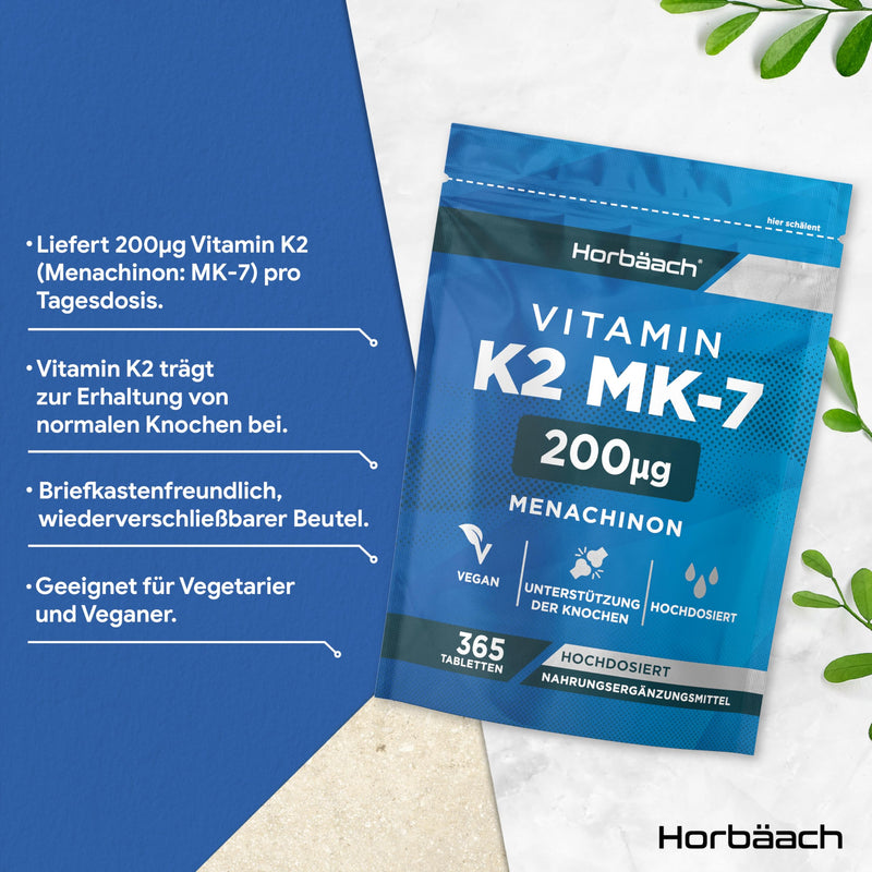 [Australia] - Vitamin K2 MK7 200ug | 365 Vegan Tablets | High-dose menaquinone MK-7 | by Horbaach 