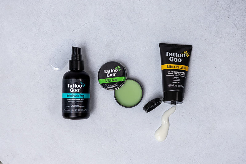 [Australia] - Tattoo Goo Aftercare Kit Includes Antimicrobial Soap, Balm, and Lotion, Tattoo Care for Color Enhancement + Quick Healing - Vegan, Cruelty-Free, Petroleum-Free (3 Piece Set) 