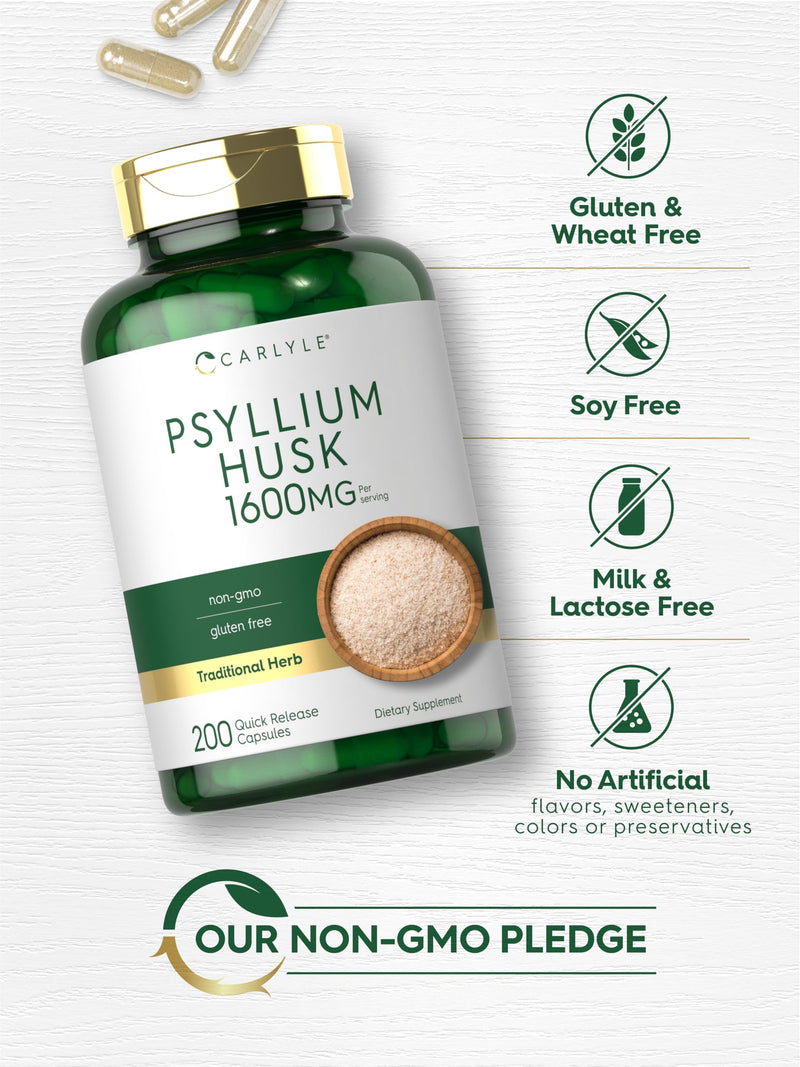 [Australia] - Carlyle Psyllium Husk Capsules 1600mg | 200 Count | High Potency Fiber Supplement | Non-GMO, Gluten Free 