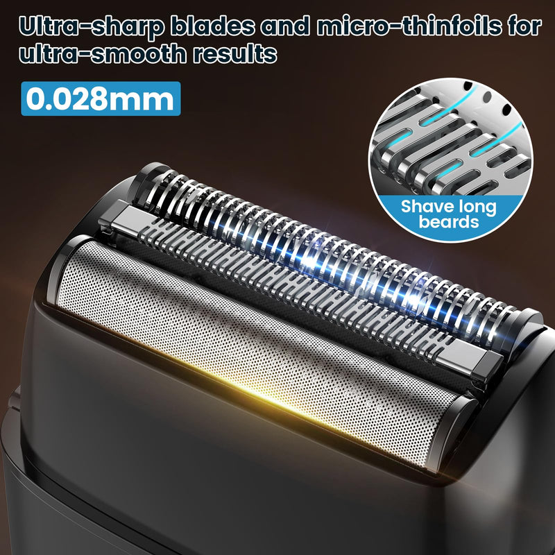 [Australia] - Electric Foil Shaver for Men, Electric Foil Shavers with 3 Blade Floating Head Wet/Dry, Rechargeable, LED Display, IPX7 Waterproof, for Face/Beard/Head Shavers (Black) 