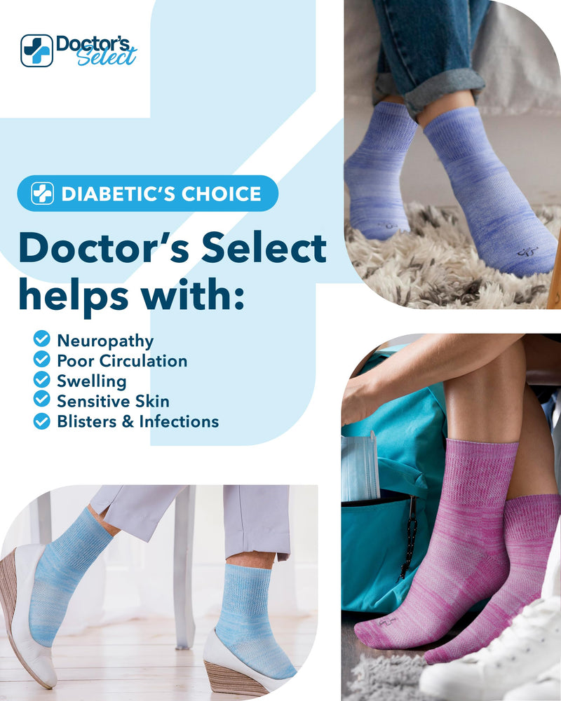 [Australia] - Doctor's Select Bamboo Viscose Diabetic Socks for Women & Men - 6 Pairs, Viscose Bamboo Socks Woman, Non Binding, Wide Top Space Dye - 6 Pairs Large 