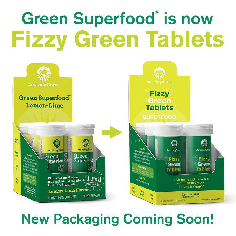 [Australia] - Amazing Grass Fizzy Green Tablets Superfood Lemon Lime: Green Superfood Water Flavoring Tablet with Antioxidants & Alkalizing Greens, 60 Count (Packaging May Vary) Superfood Lemon-Lime 10 Count (Pack of 6) 