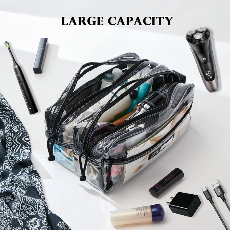 Rough Enough Clear Travel Toiletry Bag for Men Women Traveling Toiletries Essentials Shaving Hygiene Dopp Kit | Dual-Compartment Design, Water-Resistant Thick PVC, YKK Zipper, Fits Full-Size Toiletries & Makeup, with Reinforced Handle