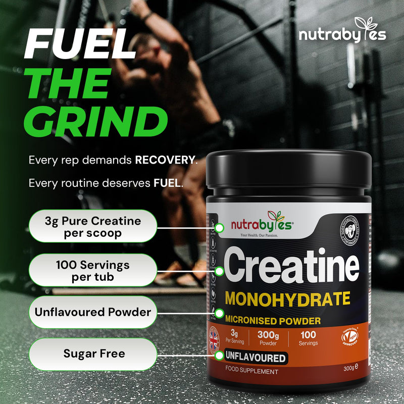Unflavoured Creatine Monohydrate Powder 300g (100 Servings) | Pure Micronised | 3+ Month Supply | Muscle Growth, Strength & Recovery Supplement for Men & Women | Vegan | Easy to Mix | UK Made