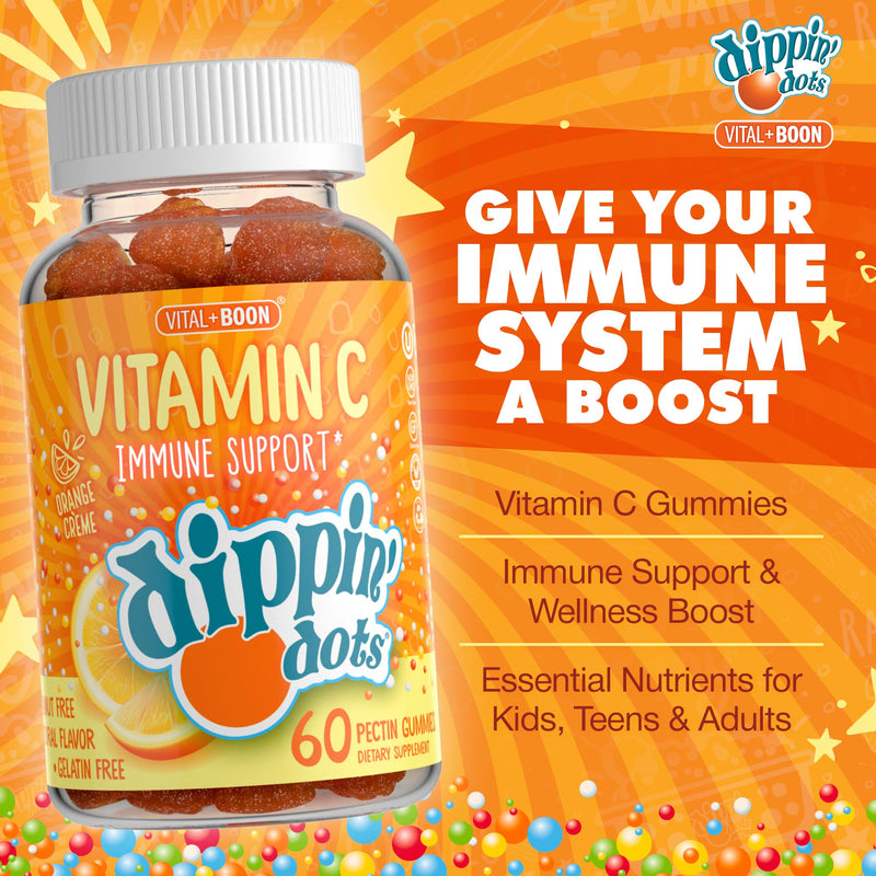 Dippin' Dots Vitamin C Gummies for Adults, 250mg Orange Creme (60 Ct) | Orange Creme vitamin C supplement gummies for daily immune support; maximum strength, vegetarian, whole family, 60-count. 60 Count (Pack of 1)