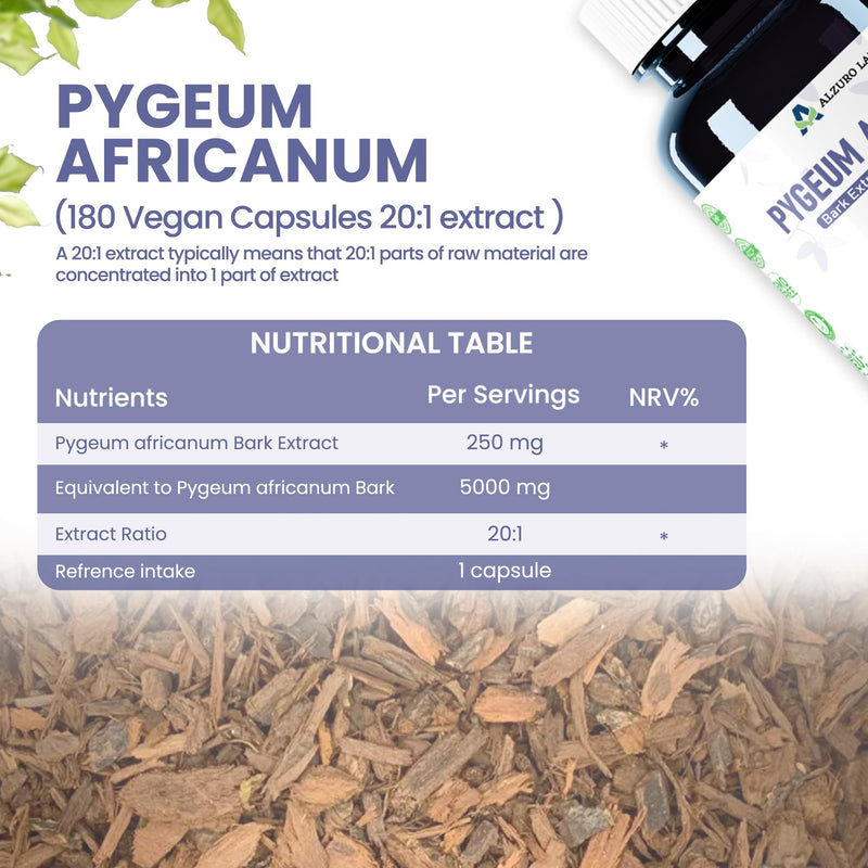 Pygeum Africanum 5,000mg Equivalent | High Strength 250mg 20:1 Bark Extract (13% Phytosterols) | 180 Vegan Capsules | Men's Daily Wellbeing | GMP & 3rd Party Lab Tested