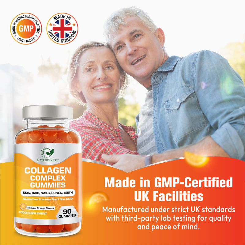 Collagen Complex 500mg - 90 Chewable Gummies | Collagen Gummies with Biotin, Vitamin C & E | Supports Hair, Skin & Nails for Women & Men | Gluten Free, Non-GMO | Natural Orange Flavour