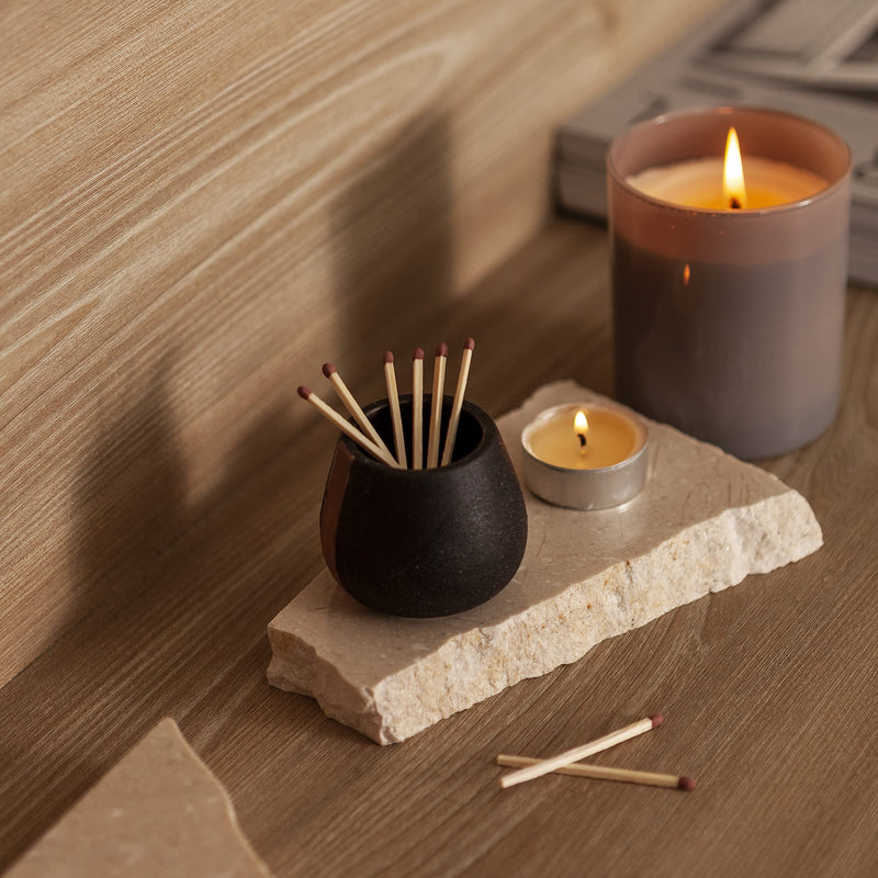 [Australia] - Ceramic Match Holder with Striker for Cute and Fancy Matches - Set of 2 - Matches in a Jar - Decorative Modern Home Decor Gifts - Mantel Decorations - Matches NOT included 