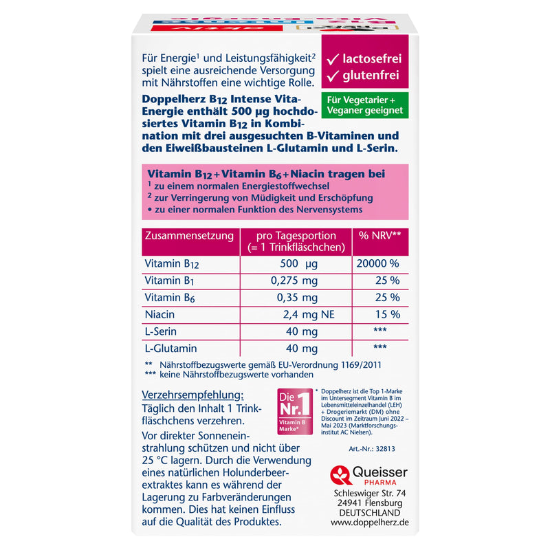 [Australia] - Doppelherz B12 Intense Vita-Energy - high dose with 500 µg vitamin B12 per drinking bottle - 18 ampoules - vegan 11.38 g (pack of 18) 