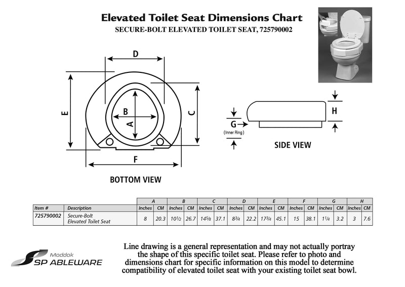 [Australia] - SP Ableware 37228 Secure-Bolt 3" Elevated Toilet Seat with Convertible Open/Closed Front, Plastic, White 