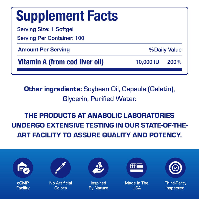 [Australia] - Vitamin A 10000 IU Softgels - Clinical Formula Vitamin A Supplement from Cod Liver Oil with Broad Spectrum Retinoids for Eye Care Vision Support & Reproductive Health - Made in The USA - 100 Servings 
