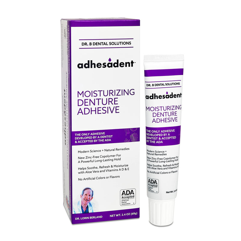 [Australia] - Dr. B Dental Solutions Adhesadent Moisturizing Denture Adhesive - Secure Denture Glue with Strong Grip & Natural Taste - Zinc-Free Dental Adhesive for Dentures, Overdentures - 2.4 oz 2.4 Fl Oz (Pack of 1) 
