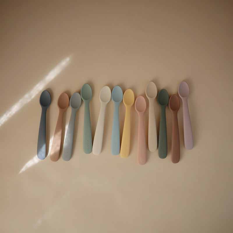 [Australia] - mushie Silicone Baby Feeding Spoons | 2 Pack (Cambridge Blue/Shifting Sand) (Cambridge Blue/Shifting Sand) 