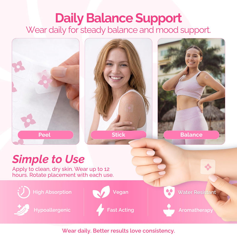 Cycle & Mood Balance Patches for Women - Daily Wearable Patch with CohoshMax Complex, Passion Flower, Damiana & Gotu Kola - Hormone Balance Support - Vegan - 15 Patches - Made in UK