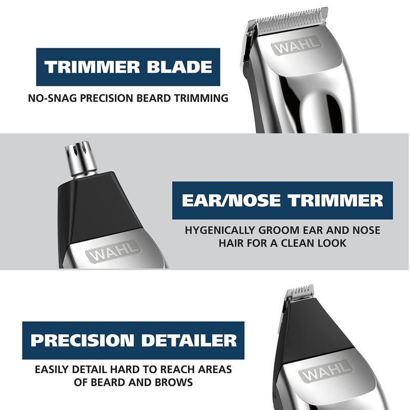 [Australia] - Wahl USA Rechargeable Lithium Ion All in One Beard Trimmer for Men with Detail and Ear & Nose Hair Trimmer Attachment – Model 9854-600B 