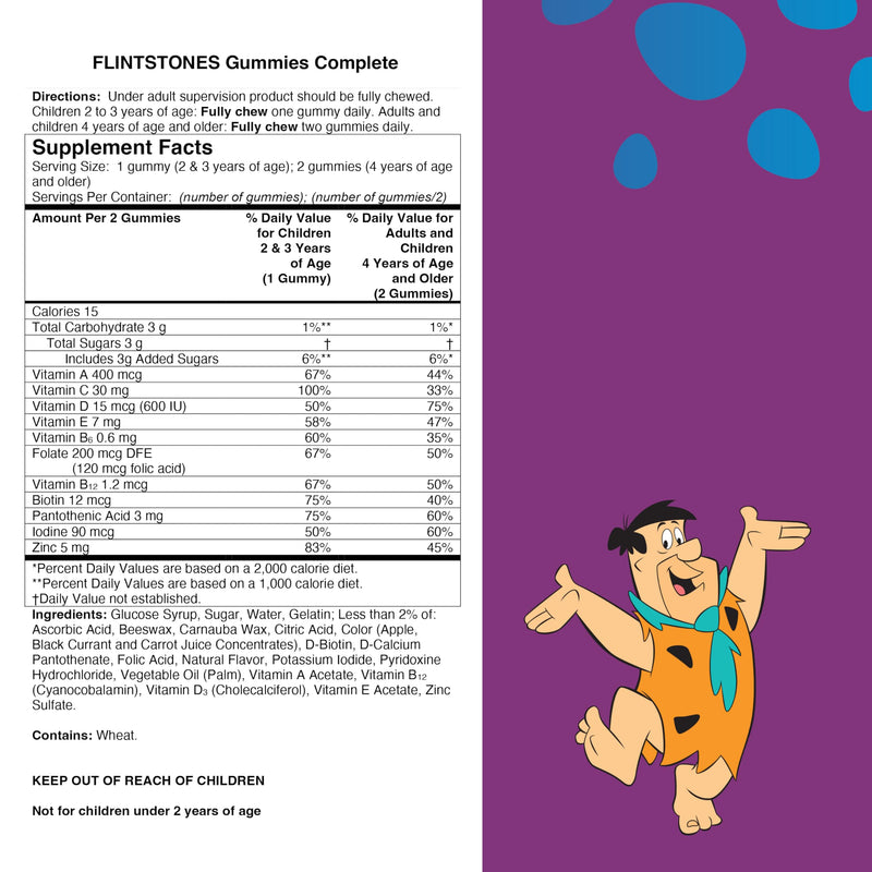 Flintstones Vitamins Complete Gummies, Kids Vitamins for Toddlers and Children, Kids Multivitamin Gummies with Vitamin A, B6, B12, C, E & Zinc, 180 Count