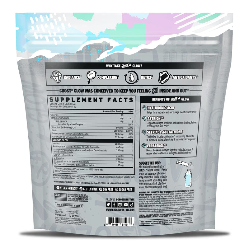 [Australia] - GHOST Glow Sticks: Beauty and Detox Supplement - 30 On-The-Go Stick Packs, Pina Colada - Hyaluronic Acid, Biotin & L-Theanine for Skin-Boosting Support ‚Äì Sugar Free, Gluten Free Glow Sticks Pi√±a Colada 