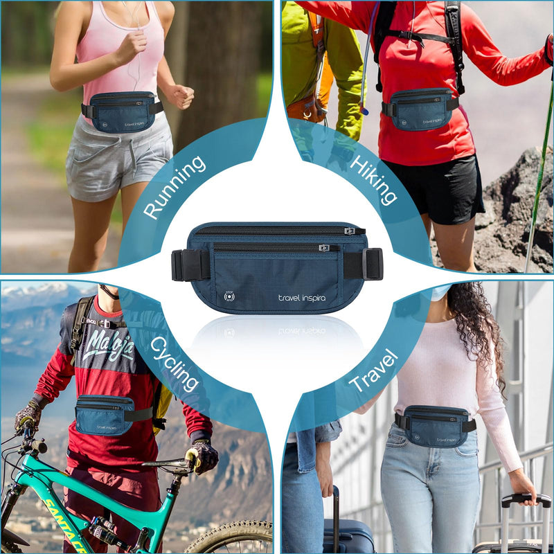 travel inspira RFID Blocking Travel Money Belt with Anti-Thief Zip - Slim Passport Holder and Travel Pouch to Secure Cash, Cards and Documents * 2 Pack